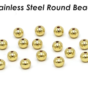 100 x perles en acier inoxydable or argent, perles d'espacement en acier inoxydable en gros sans ternissement, perles rondes lisses sans couture pour la fabrication de bijoux Gold Plated
