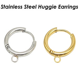 Stainless Steel Huggie Earring Hoop with Loop, Huggie Hoop Earrings Gold Silver, Surgical Earring Findings Hypoallergenic Earring Hooks