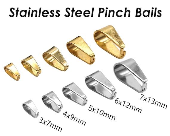 100 x Stainless Steel Pinch Bails for Jewelry Making Tarnish Resistant Gold  Silver Snap Open Pendant