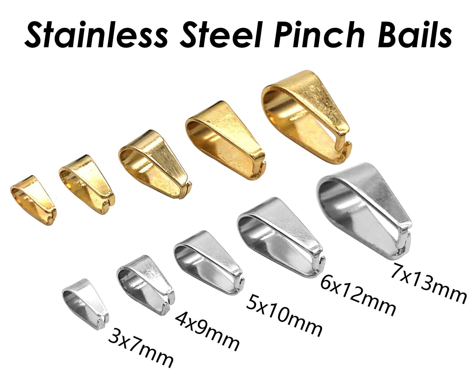 Stainless Steel Pinch Bail Gold Silver Snap Open Bail, Pendant