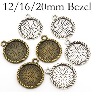 20 pcs - 12/16/20mm Round Bezel Cup Tray Pendant Setting, Bezel Setting Charms, Cabochon Setting Frame for Bracelet Earring Jewelry Making