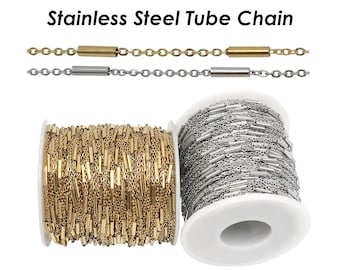 Tube Chain Stainless Steel Silver Gold Chain Bulk Wholesale, Tarnish Free Dainty Beaded Chain for Necklace Bracelet Permanent Jewelry Make