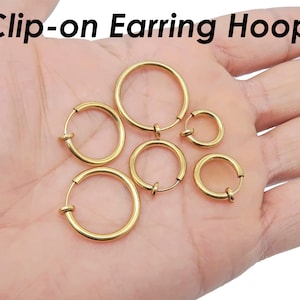 Clip on Earrings for Women, Stainless Steel Earring Hoops Hypoallergenic, No Piercing Earrings for Men, Hoop Earrings Gold Silver image 3