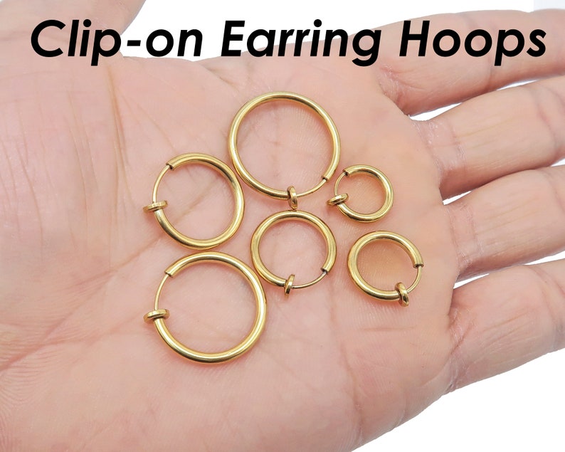 Clip on Earrings for Women, Stainless Steel Earring Hoops Hypoallergenic, No Piercing Earrings for Men, Hoop Earrings Gold Silver image 3