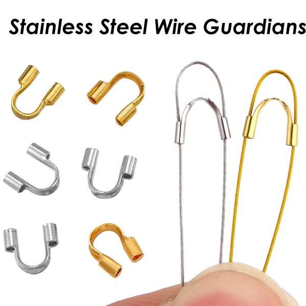 100pcs Stainless Steel U-Shape Wire Loops – Cable Protectors/Guardians, 4-4.9mm, Silver/Gold Mix