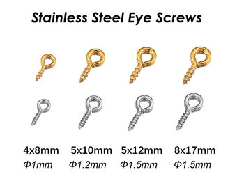 50 x Stainless Steel Eye Screws Gold Silver, Screw Eye Bails,  Screw Eye Pin, Bail Peg for Jewelry Making