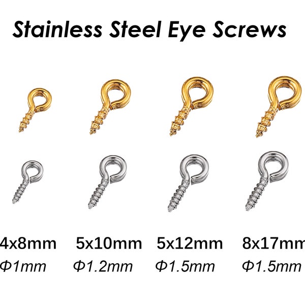 50 x Stainless Steel Eye Screws Gold Silver, Screw Eye Bails,  Screw Eye Pin, Bail Peg for Jewelry Making