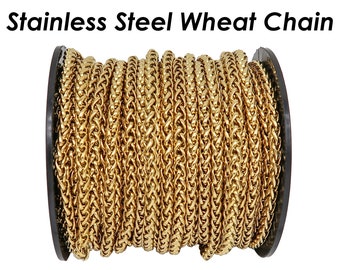 1 Meter Stainless Steel Wheat Chain Bulk, Tarnish Free Silver Gold Braid Chain for Jewelry Making, Bag Chain