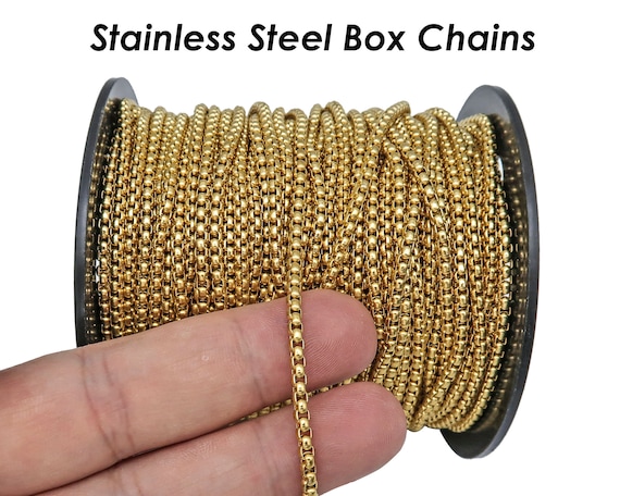 10 Feet Round Box Chain Bulk Wholesale by the Length Yard, Bulk Stainless  Steel Chain, Silver Black Gold Box Chain for Jewelry Making 