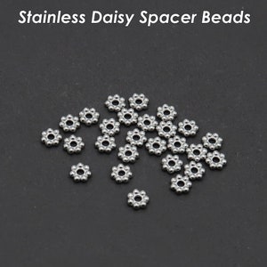 50 x Daisy Beads, Stainless Steel Spacer Beads Wholesale, Tarnish Free Silver Gold Daisy Spacers, Heishi Beads Flower Beads Jewelry Making image 6