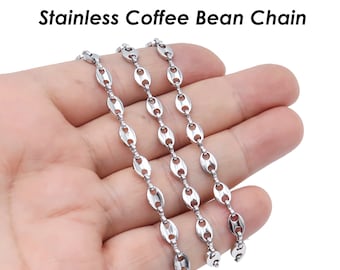 Kaffeebohnenkette, Massenkette Edelstahlkette Gold Silber, Anlaufbeständige Kette für Männer Frauen Halskette oder Armbandherstellung