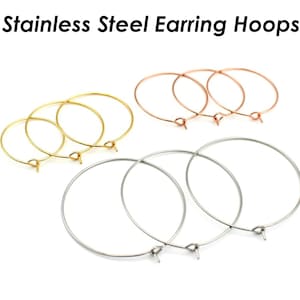 Stainless Steel Earring Hoops Gold Silver, Surgical Steel Hoop Earring Wire for Beading, Hypoallergenic Earring Findings for Jewelry Making