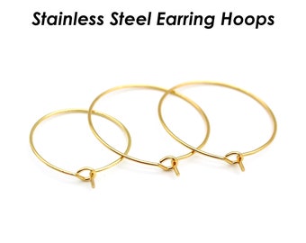 100 x Stainless Steel Earring Hoops Gold Silver, Circle Earring Wire for Beading, Wholesale Earring Findings for Jewelry Making