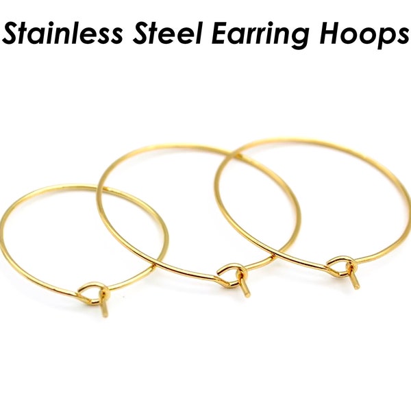 Stainless Steel Earring Hoops Gold Silver, Hoop Earring for Women, Ear Wires for Beading, Hypoallergenic Earring Findings for Jewelry Making