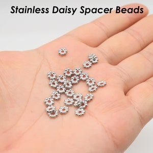 50 x Daisy Beads, Stainless Steel Spacer Beads Wholesale, Tarnish Free Silver Gold Daisy Spacers, Heishi Beads Flower Beads Jewelry Making image 8