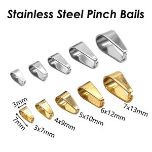 Stainless Steel Pinch Bail Gold Silver Snap Open Bail, Pendant Clips for Necklace, Tarnish Resistant Bail Clasp for Jewelry Making image 2