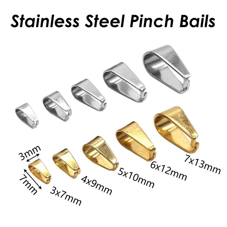 Stainless Steel Pinch Bail Gold Silver Snap Open Bail, Pendant Clips for Necklace, Tarnish Resistant Bail Clasp for Jewelry Making imagem 2