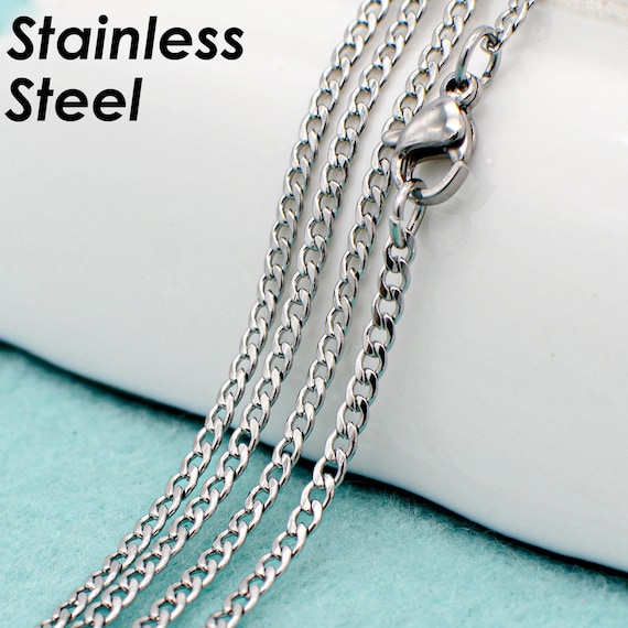 10 X Stainless Steel Curb Link Necklace, Beveled Flat Curb Chain