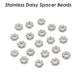50 x Daisy Beads, Stainless Steel Spacer Beads Wholesale, Tarnish Free Silver Gold Daisy Spacers, Heishi Beads Flower Beads Jewelry Making Silver Tone