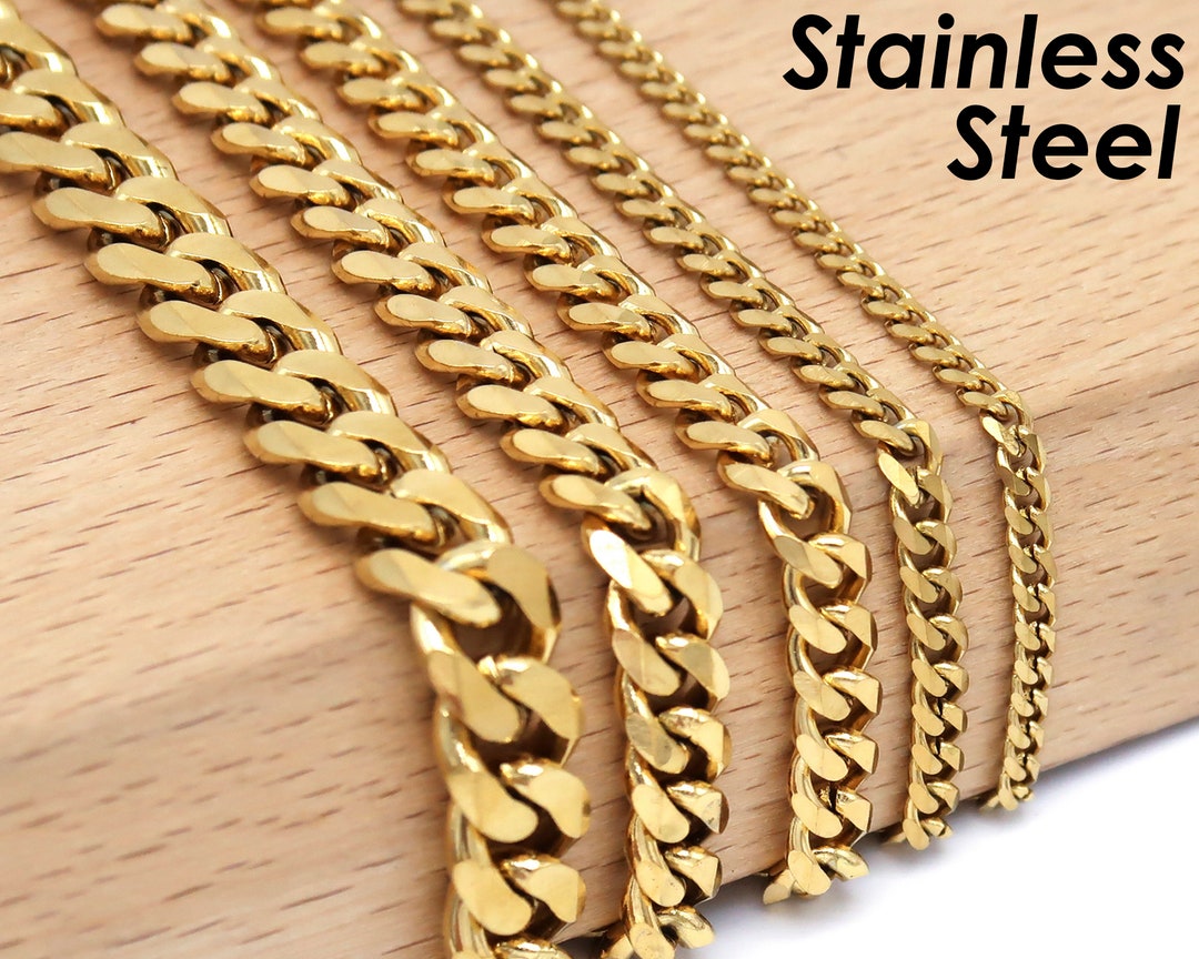 1 Meter Bulk Cuban Chain Gold Silver, Stainless Steel Cuban Link Chain
