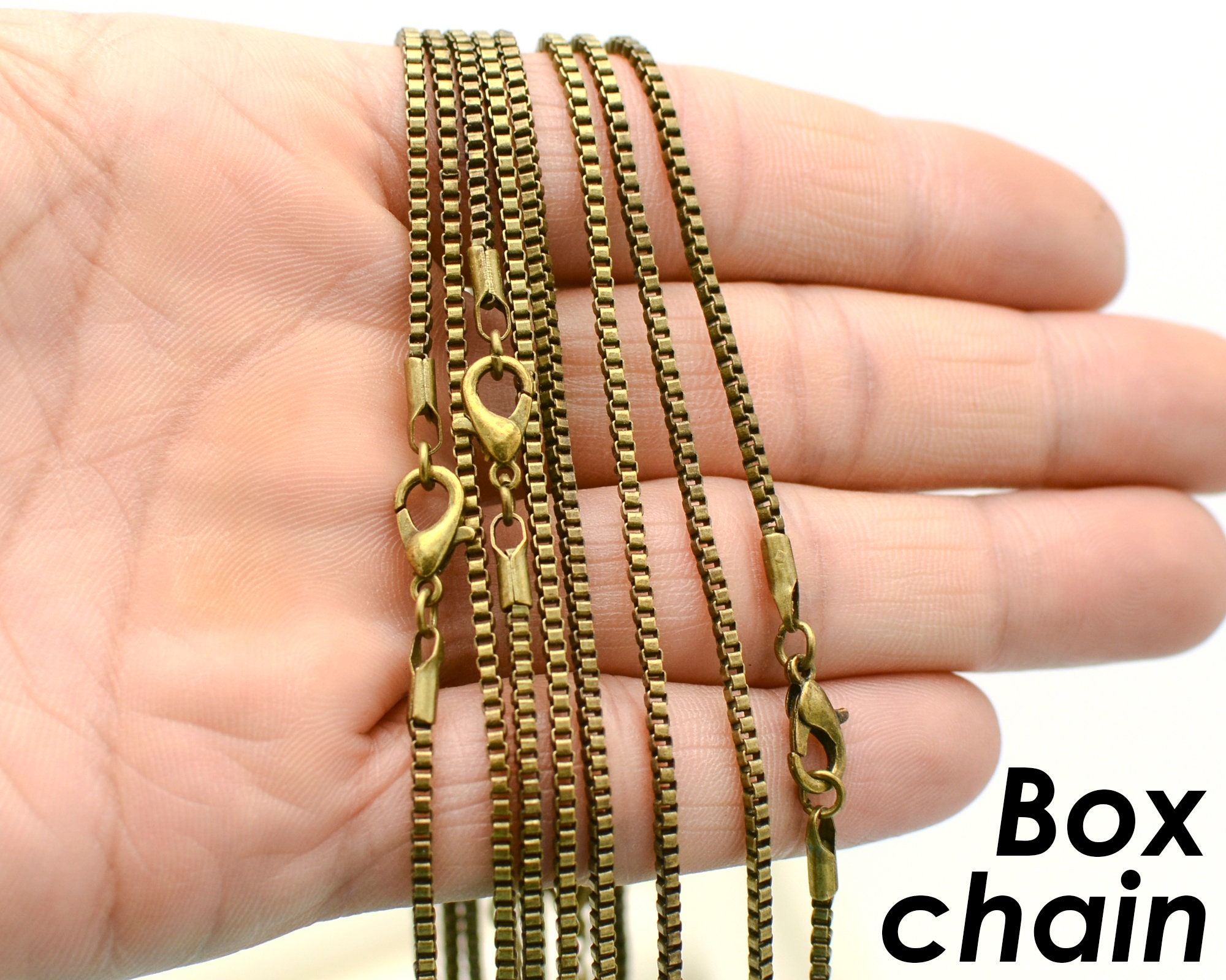 10/50 Pcs - Box Chain Necklace, 18 inch & 24 inch Box Chain, 2mm Cube Chain, Box Necklace Chain - Silver Gold Antique Silver Bronze Copper