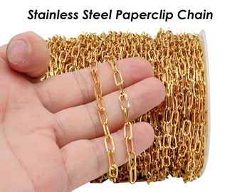 10 Feet - Bulk Chain Stainless Steel Chain Gold Silver PaperClip Chain PaperClip Necklace Chain for Necklace Bracelet Jewelry Making