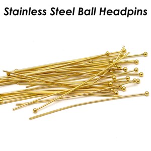 100 - Ball Headpins Gold Silver Stainless Steel Ball Headpins for Jewelry Making, Bulk Wholesale Head Pins 21 Gauge 0.5mm 24 Gauge 0.7mm