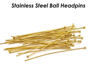 100 - Ball Headpins Gold Silver Stainless Steel Ball Headpins for Jewelry Making, Bulk Wholesale Head Pins 21 Gauge 0.5mm 24 Gauge 0.7mm