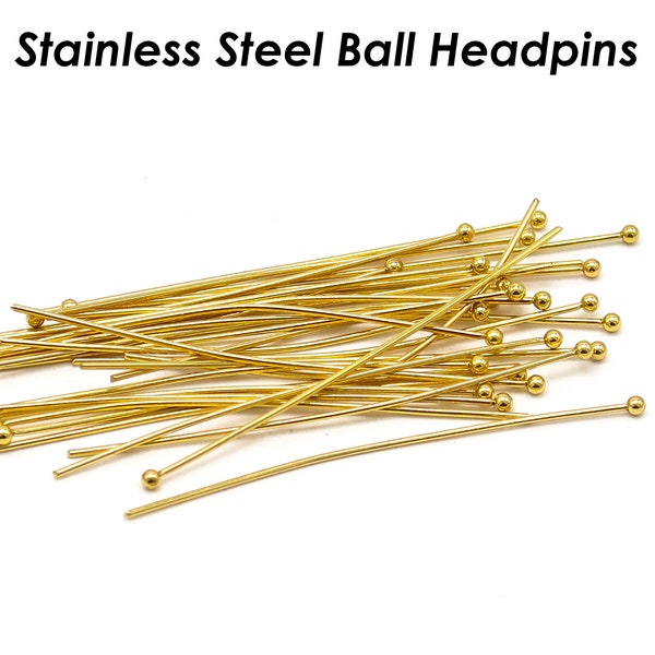 100 - Ball Headpins Gold Silver Stainless Steel Ball Headpins for Jewelry Making, Bulk Wholesale Head Pins 21 Gauge 0.5mm 24 Gauge 0.7mm