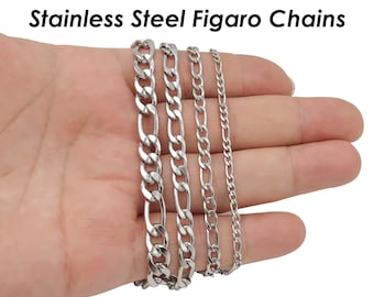 10 Feet x Figaro Chain Stainless Steel Figaro Chain Gold Silver, Bulk Wholesale Stainless Steel Chain for Necklace or Bracelet Making