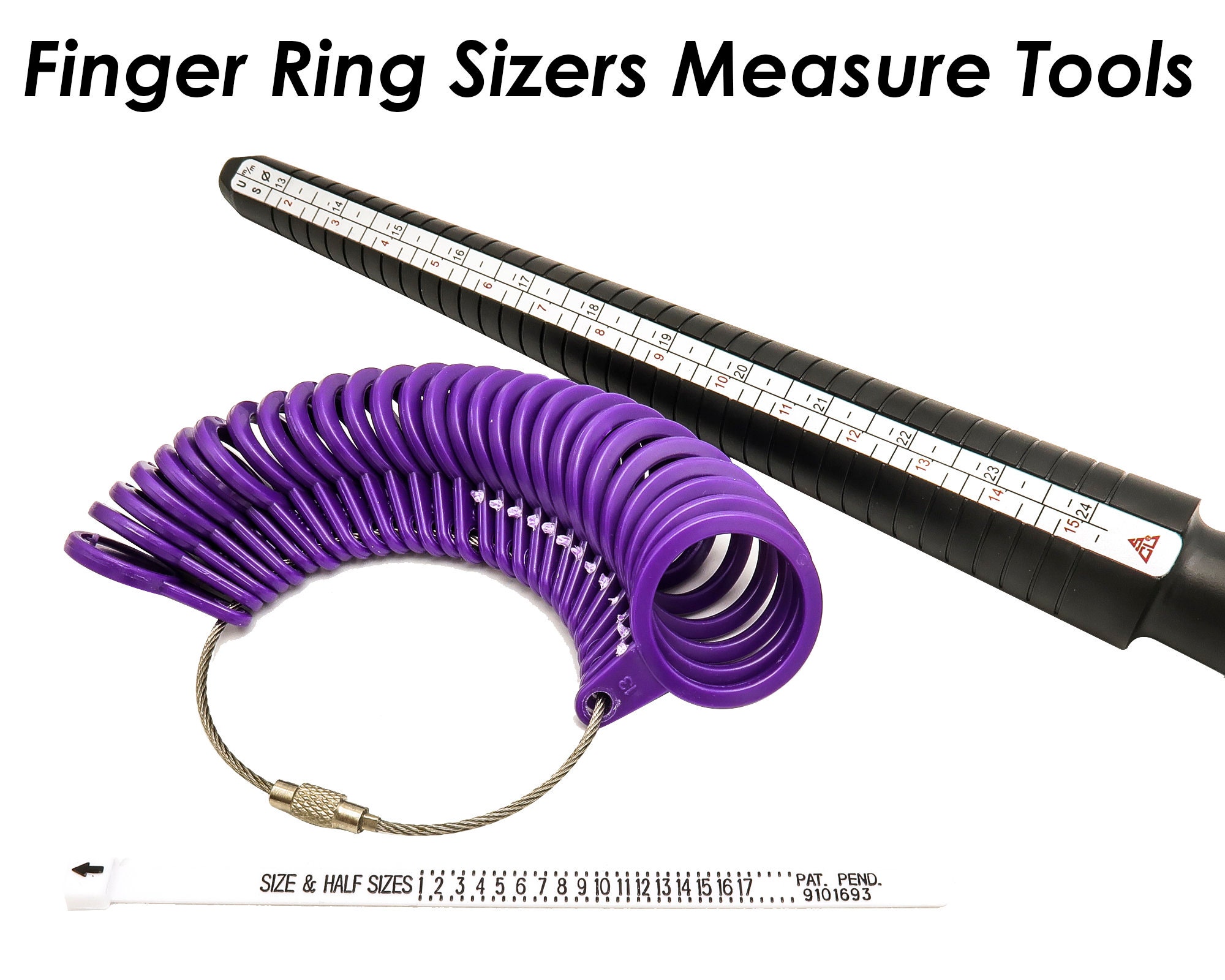 3PCS Ring Sizer Measuring Tool Set, Ring Sizer Belt And Plastic Ring Gauge  And Plastic Ring Mandrel, Jewelry Sizer Kits US Ring Sizer Kits For Women A