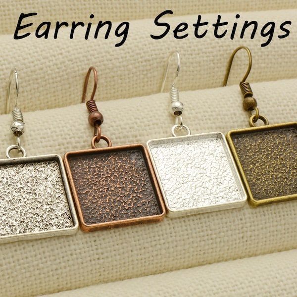 20 PCS - Square Earring Bezels 12mm 16mm 20mm Earring Base - Silver Brozne Copper EarringTray, Blank Earring Setting DIY Jewelry Supplies