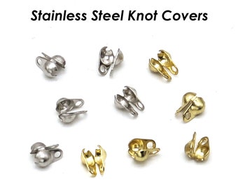 50 x Stainless Steel Clamshell Bead Tips Gold Silver, Calotte Ends Knot Cover, Ball Chain Connector, Ball Chain Clasp End, Jewelry Findings