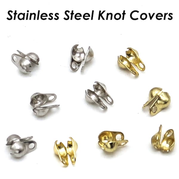 50 x Stainless Steel Clamshell Bead Tips Gold Silver, Calotte Ends Knot Cover, Ball Chain Connector, Ball Chain Clasp End, Jewelry Findings