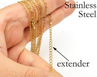 10/50 x Stainless Steel Chain Necklace for Women, Tarnish Free Gold & Silver Link Chain Necklace Choker with Extender for Jewelry Making