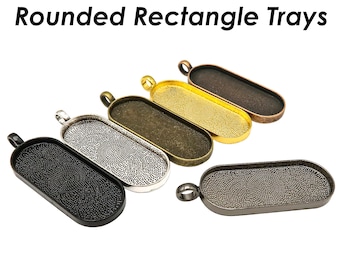 Rounded Rectangle Tray, Big Rectangle Pendant Setting, Base Pendant Blanks, Elongated Oval Bezel Cup for Cabochon or Resin