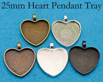 10/50 pcs - 25mm Heart Bezel Pendant Blanks, 1 Inch Heart Pendant Tray, Cabochon Setting Frame, Cameo Setting - Silver/Bronze/Copper/Black