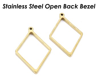 Stainless Steel Pendant Blank Open Back Bezel Gold Silver , Diamond Pendant Setting for Resin Polymer Enamel Pressed Flower Jewelry Making