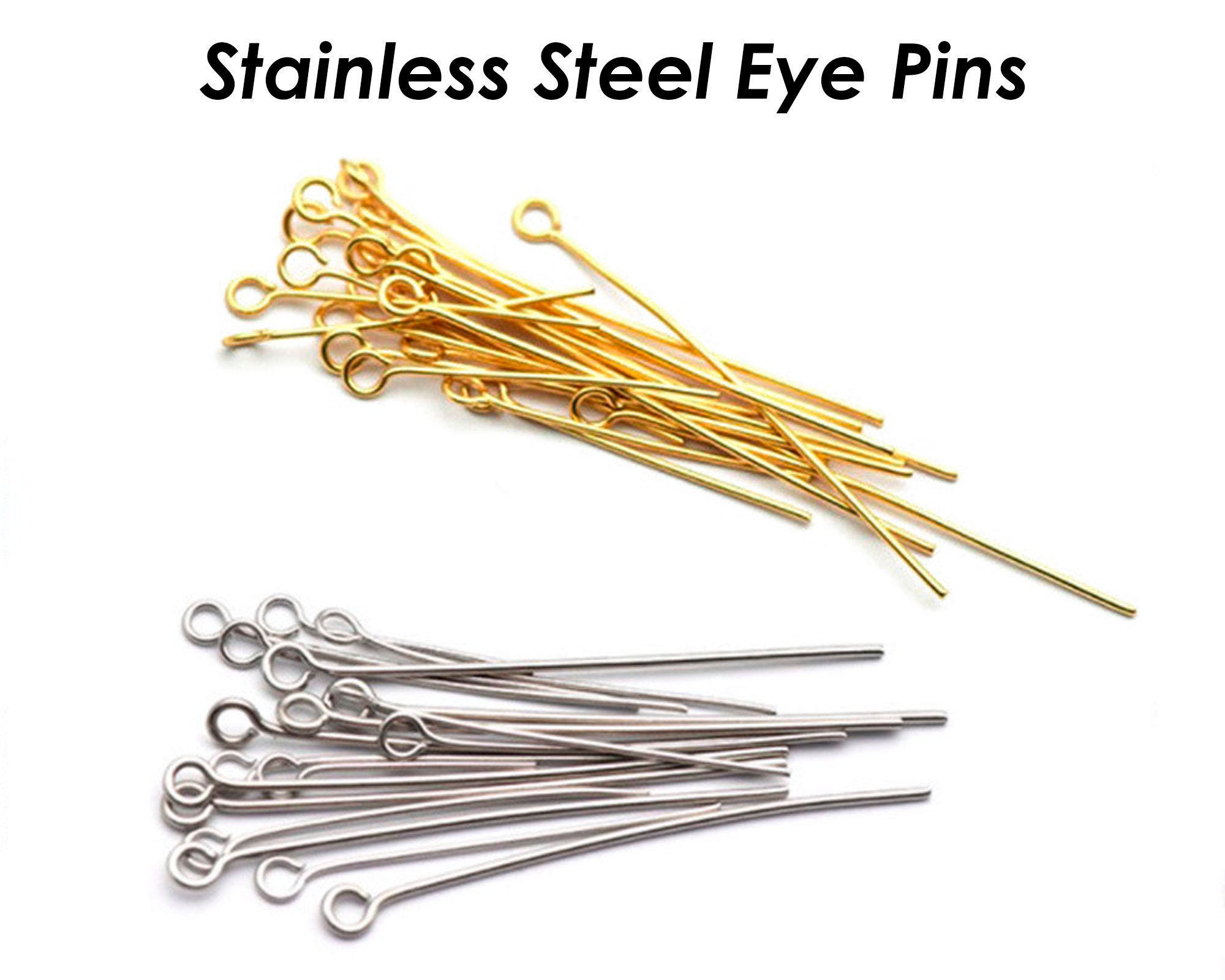 100 15/20/25/30/40/50mm Eye Pins Stainless Steel Eyepins Gold