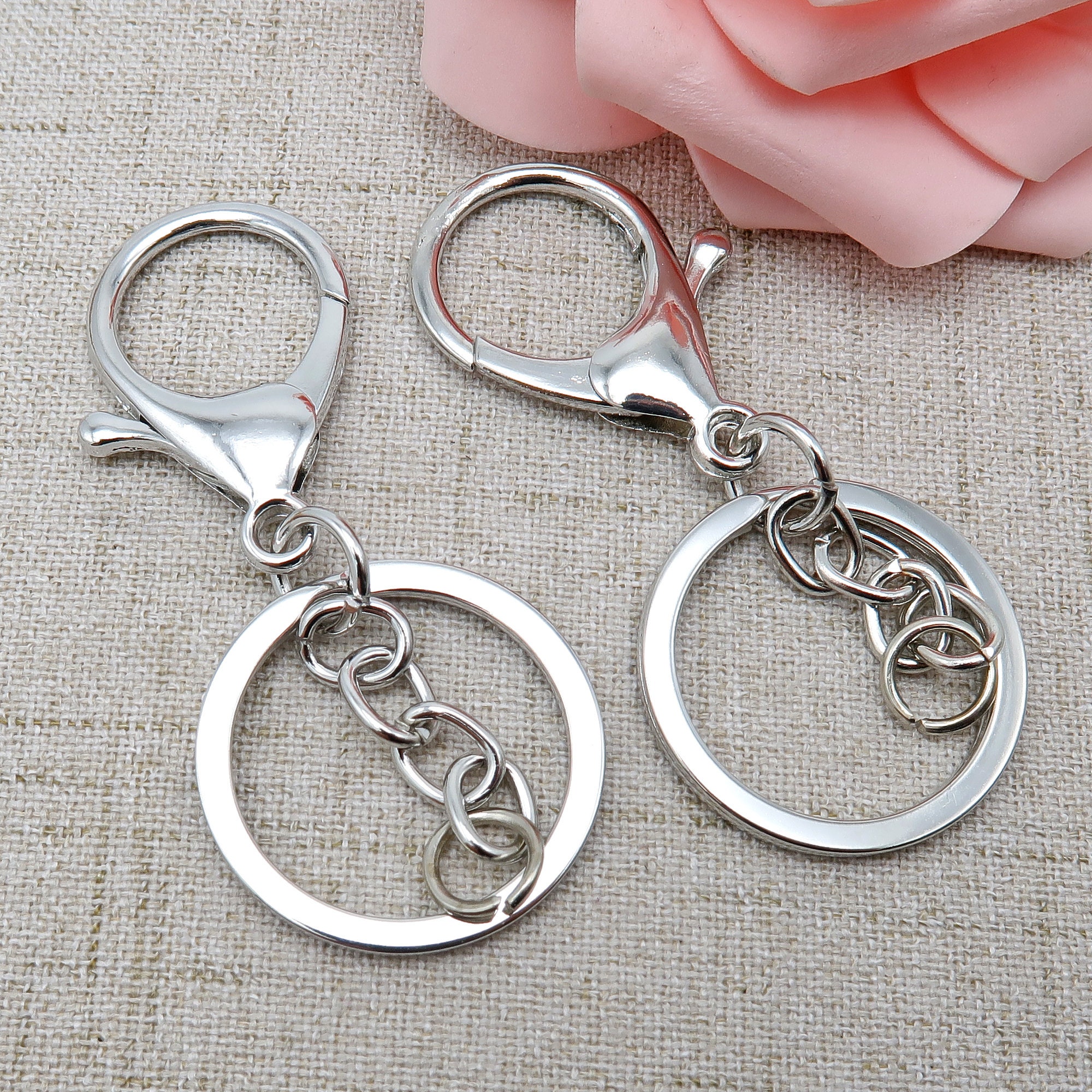Honbay Pack of 20 Zinc Alloy Key Chain Ring with Lobster Clasps and Extension Chain, Key Ring Loop Key Holders with Flat Split Ring and Chain