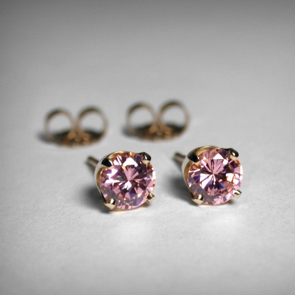 14K Rosa Ohrringe, Rosa Zirkonia Ohrringe, Oktober Birthstone Ohrringe, 14K Rosa CZ Ohrstecker, Oktober Geburtstag, Imitation Diamant