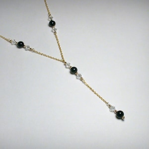 Y Necklace or Lariat Necklace in 14K Yellow Gold Filled,  Black Onyx Necklace,  Swarovksi Crystal Pendant,  Boho Necklace, Lariat Pendant