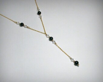 Y Necklace or Lariat Necklace in 14K Yellow Gold Filled,  Black Onyx Necklace,  Swarovksi Crystal Pendant,  Boho Necklace, Lariat Pendant