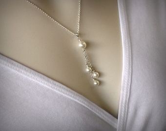 Pearl Necklace, Y Necklace, Pearl Pendant, Silver Lariat Necklace, Tassel Necklace, Silver Necklace, Silver Y Necklace, Y, Pearl Jewelry