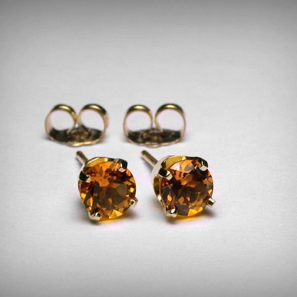 Genuine Citrine Stud Earrings, 14K, Genuine AAA Citrine Earring Studs, 14K White 14K Yellow Gold, Topaz Color, November Birthstone Earrings