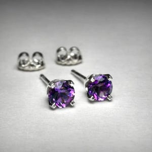 14K Amethyst Earrings Genuine AAA Amethyst Stud Earrings, 14K White Gold, 14K Yellow Gold, Amethyst Jewelry, February Birthstone Earrings,