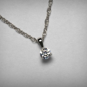Diamond Necklace in 14K White Gold or 14K Yellow Gold. Solitaire with Real Natural Genuine Diamond Pendant. Solid Gold. Solitaire Diamond.