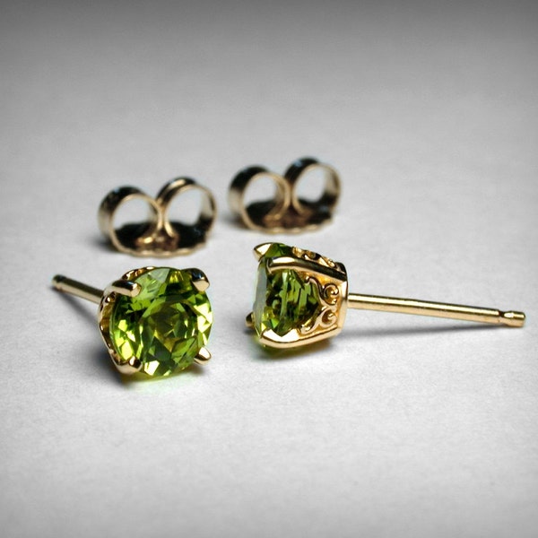 Peridot Stud Earrings, 14K, Genuine Peridot AAA Earring Studs, 14K Yellow 14K White Gold Studs, Peridot Jewelry, August Birthstone Earrings