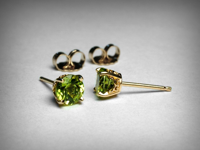 Peridot Stud Earrings 14K Genuine Peridot AAA Earring Studs Etsy