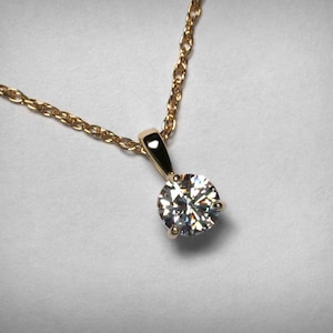 Diamond Necklace Pendant, Genuine Diamond Pendant Necklace, 14K Yellow or 14K White Gold, Natural Solitaire Diamond Necklace Jewelry, Half